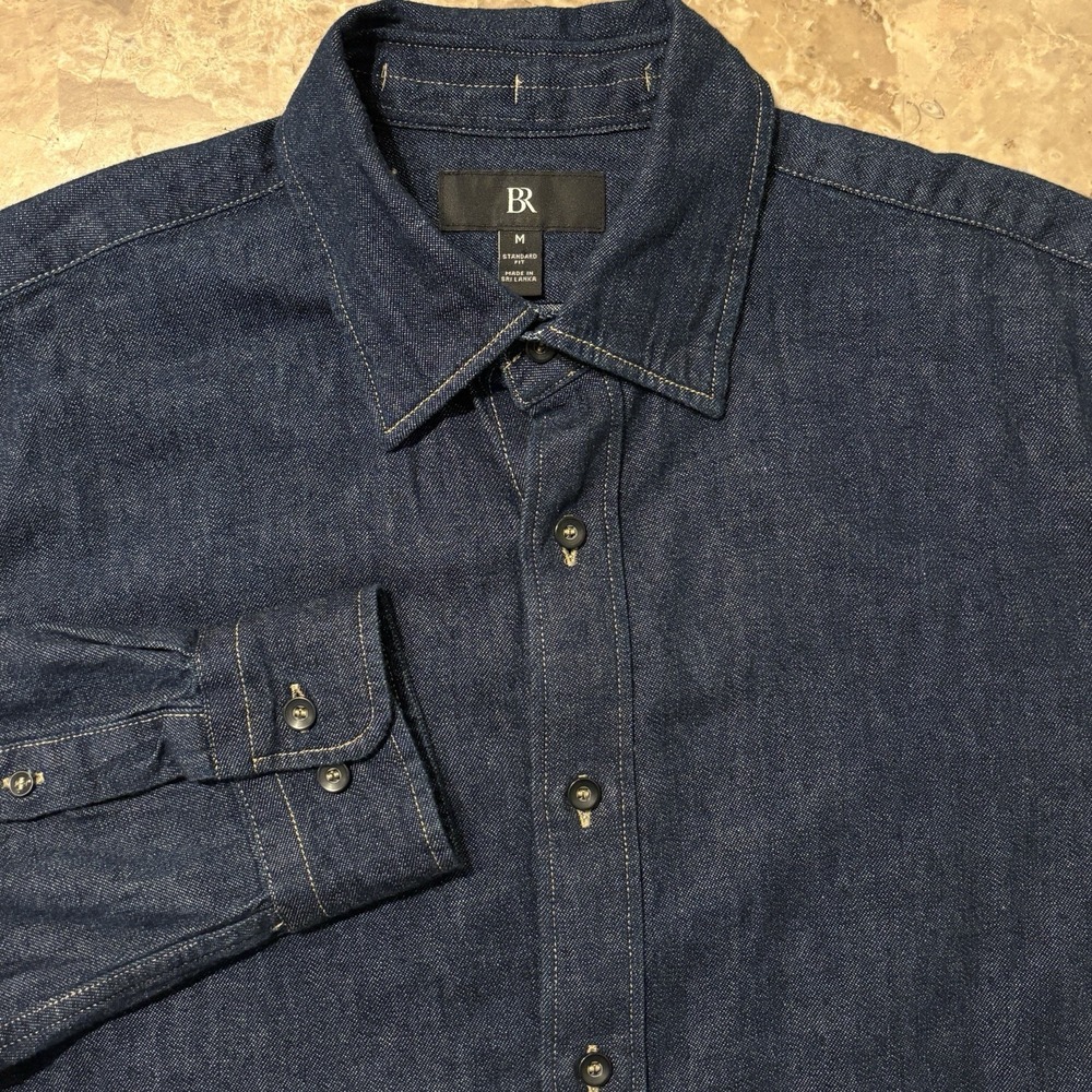 Banana Republic Shirt Mens Medium Standard Fit Dark Wash Denim Long Sleeve Work